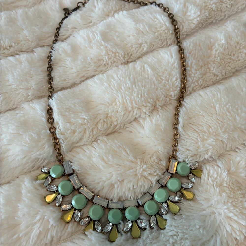 J. Crew Mint Green, Celery, & Opalescent Drop Links Statement Necklace